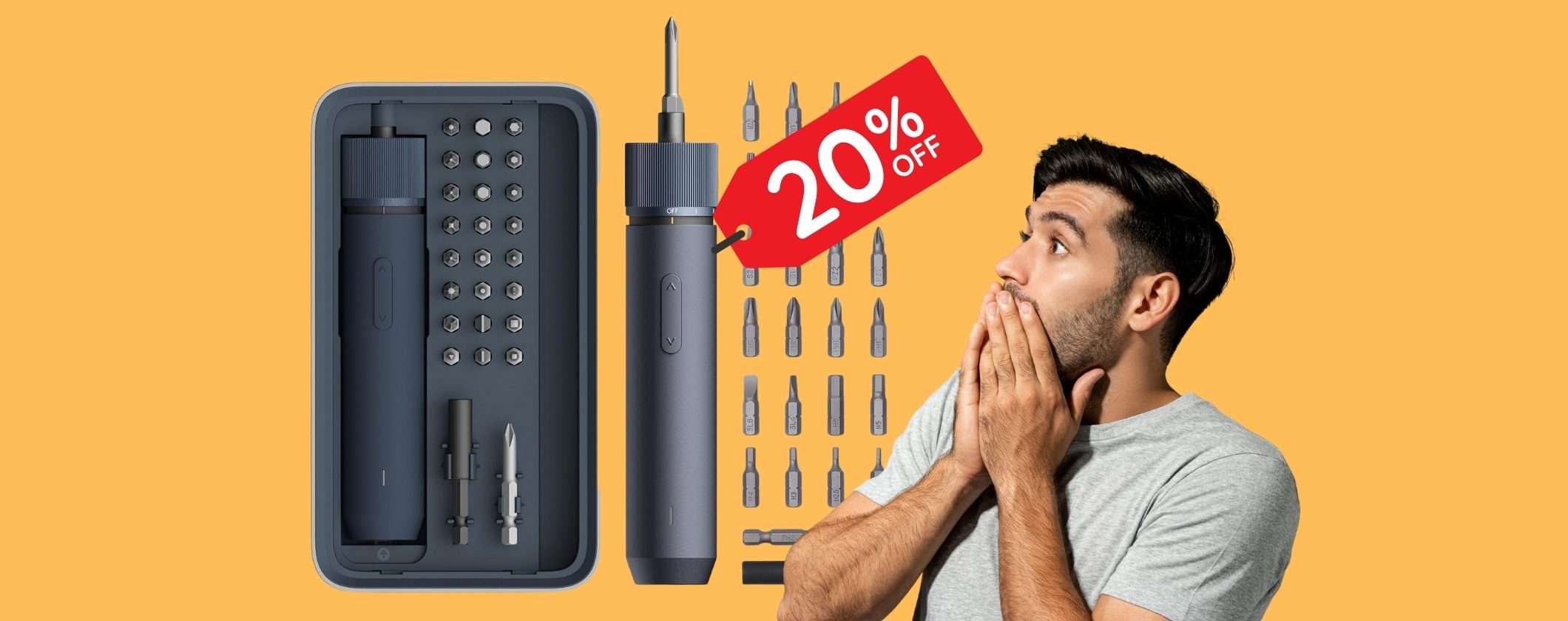 Cacciavite elettrico HOTO con 25 punte, luce LED e batteria ricaricabile (-20%)