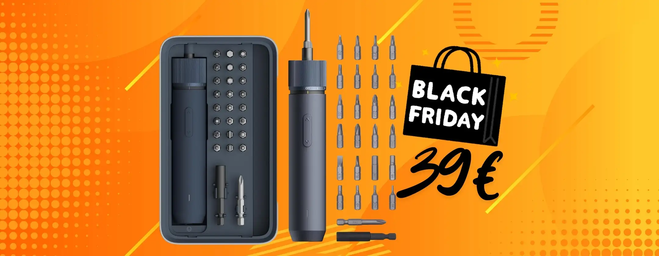 Cacciavite elettrico: kit composto da un avviatore a batteria e 25 punte tuo a 39€