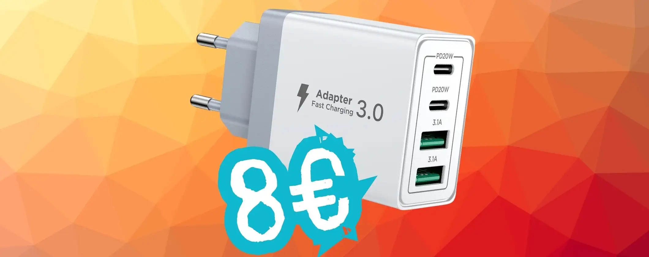 Caricatore USB velocissimo da 40W con 4 porte: ora lo vogliono tutti (8€)