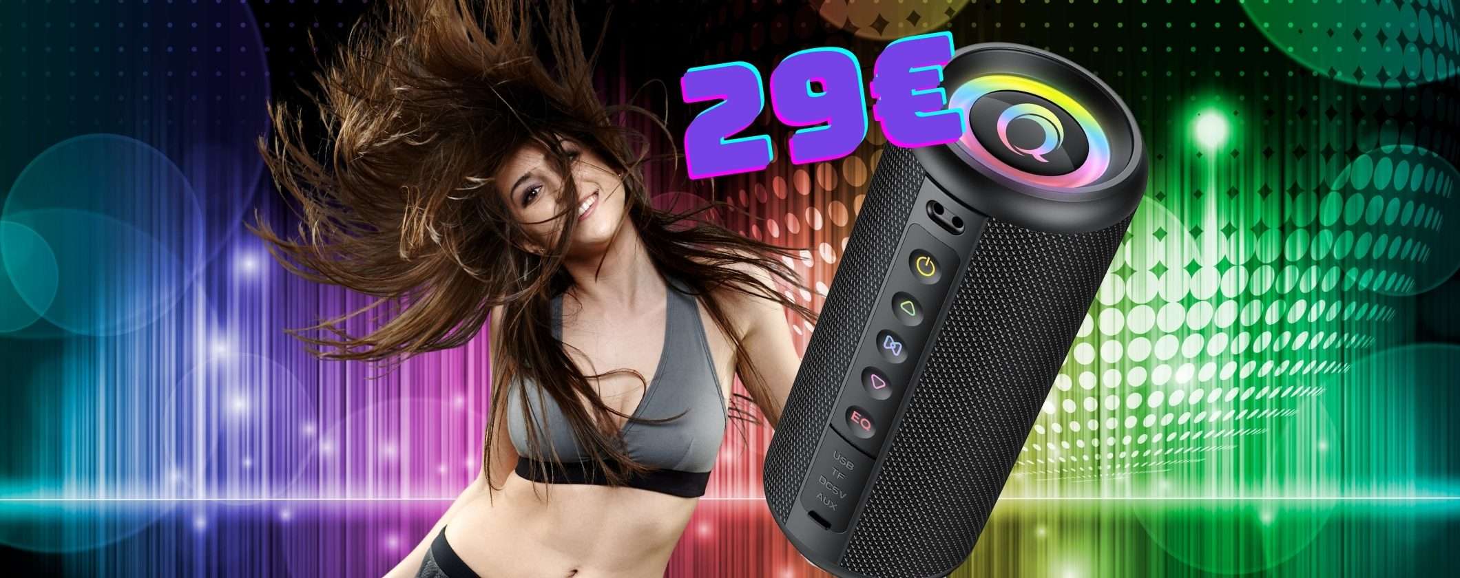 Cassa Bluetooth portatile da 20W con 20h di autonomia e impermeabilità (29€)