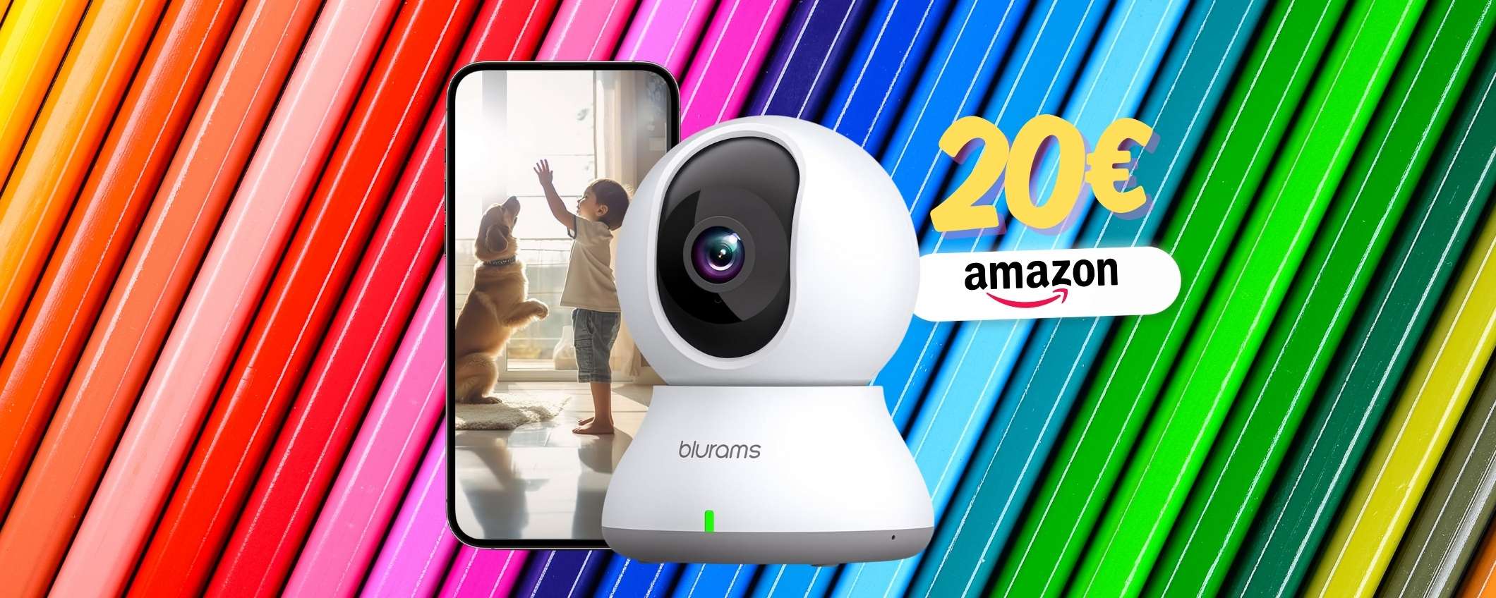 Telecamera WiFi 2K e a 360° per casa sicura con appena 20€