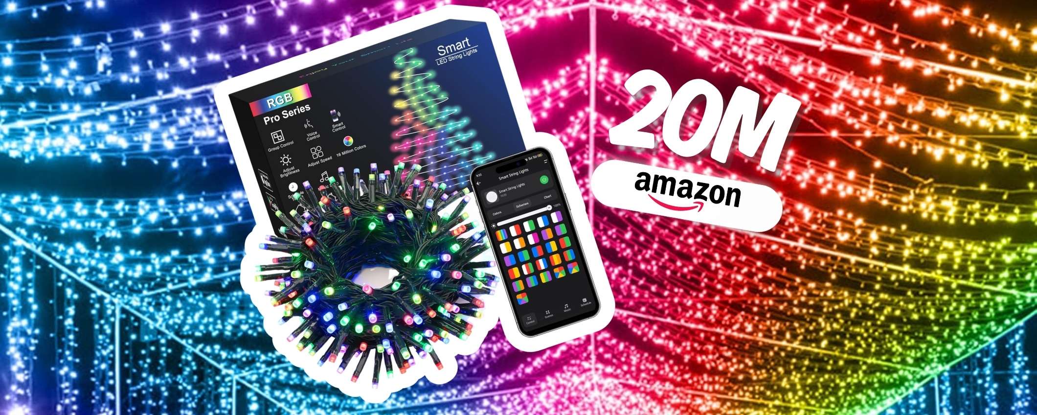 Natale unico con il filo di luci 20 metri e 200LED, è SMART e in sconto