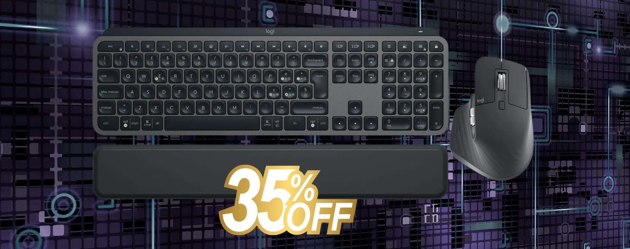 Logitech MX Keys S Combo: tastiera e mouse wireless + poggiapolsi al 35% in meno
