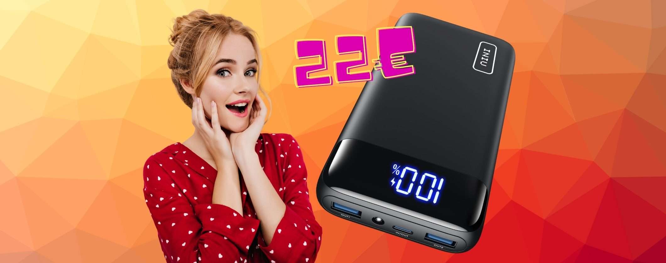 Mai più la batteria scarica con questo Power Bank da 20000mAh a soli 22€