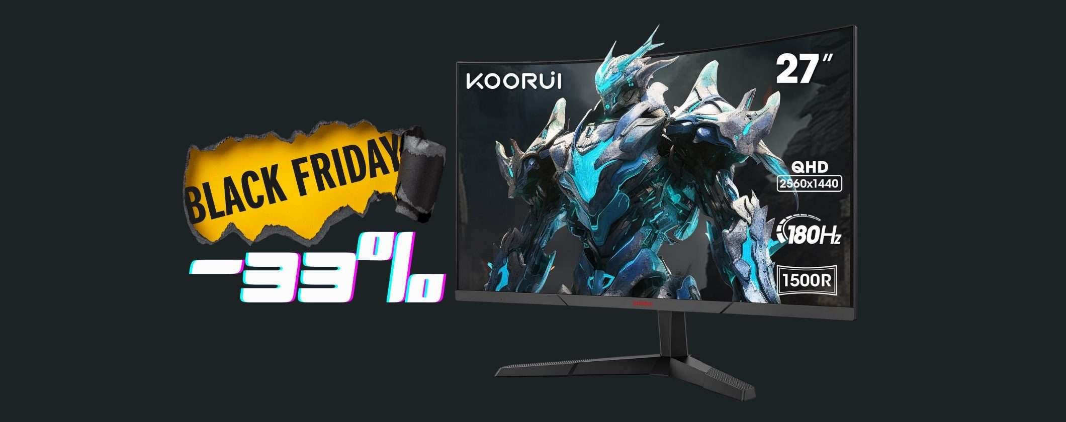 Monitor Gaming KOORUI da 27 pollici curvo,180Hz e 1ms, per vivere ogni momento
