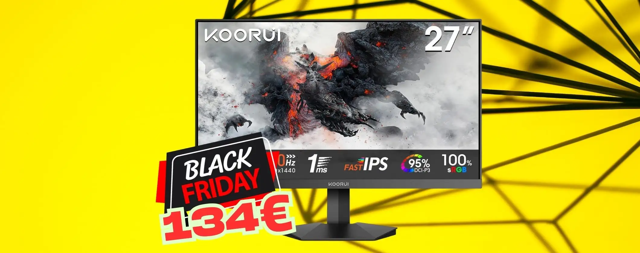 Monitor Gaming KOORUI da 27 pollici, Fast IPS con 200Hz e 1ms a soli 134€