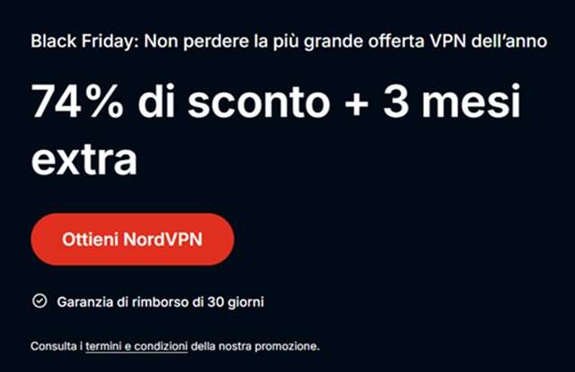 nordvpn offerta black friday sconto 74 per cento