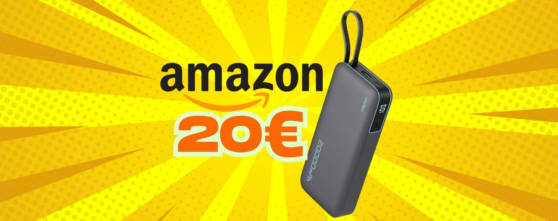 Power Bank da 45W e 20000mAh, 2 porte e cavo integrato: ricarica super a 20€