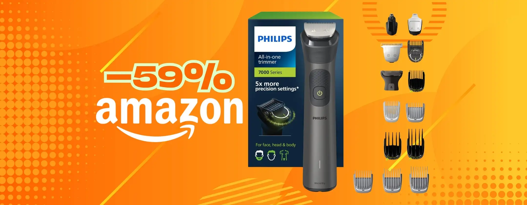 Rifinitore All-in-One Philips serie 7000 per viso, testa e corpo in sconto al 59%