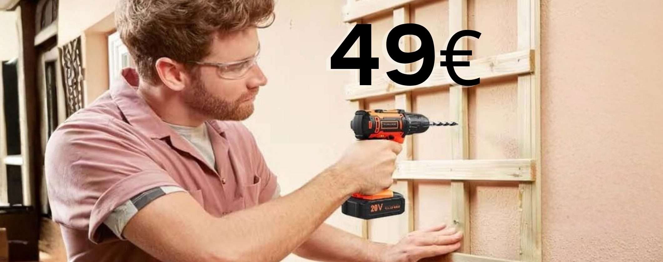 Trapano avvitatore con 2 batterie, valigetta e accessori per ogni lavoro (49€)