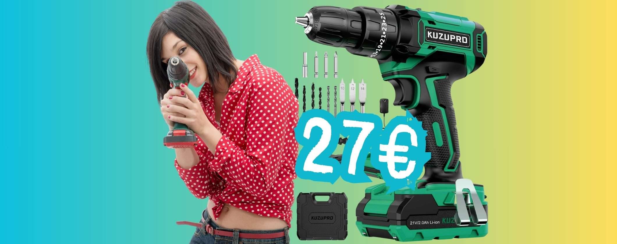 Trapano avvitatore a batteria da 21V completamente accessoriato a soli 27€