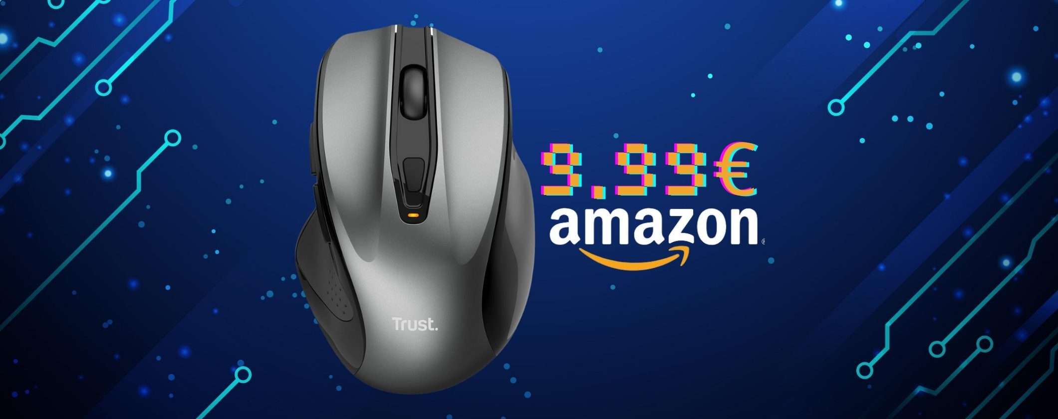 Trust Nito: mouse wireless ergonomico con 6 pulsanti a metà prezzo (9,99€)