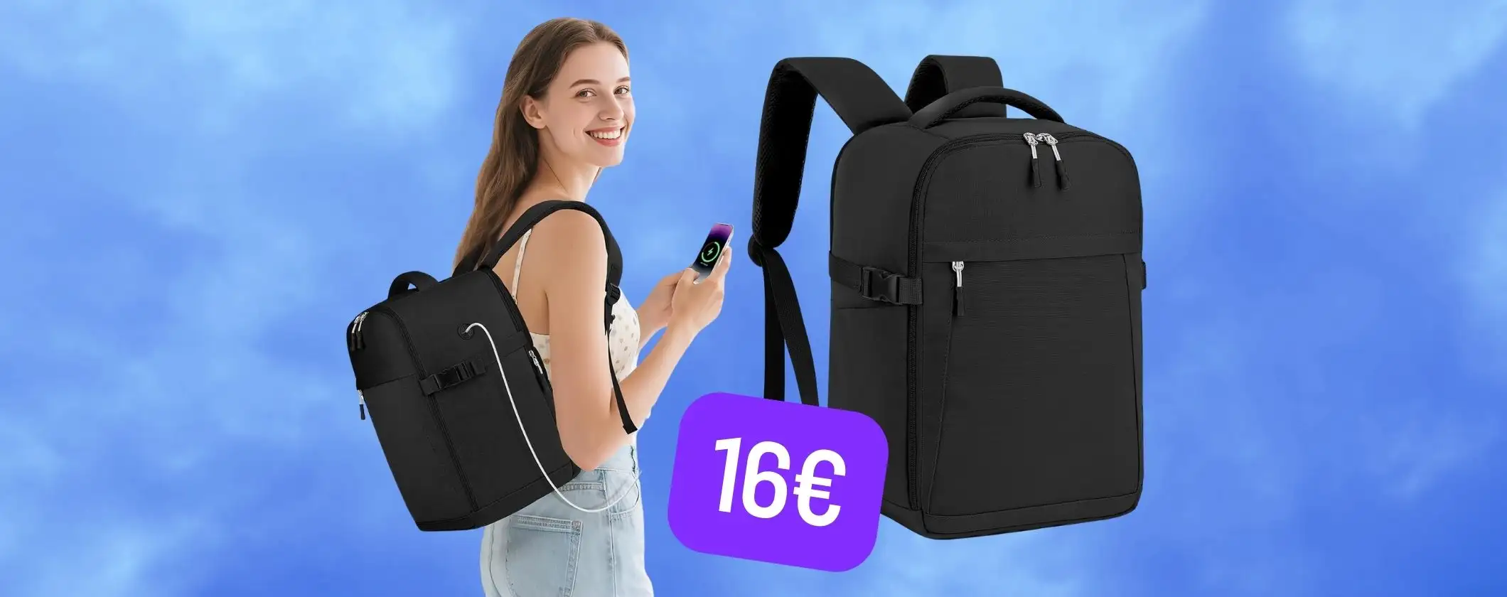 Vola sereno con le compagnie low cost con questo Zaino capiente e compatto a 16€