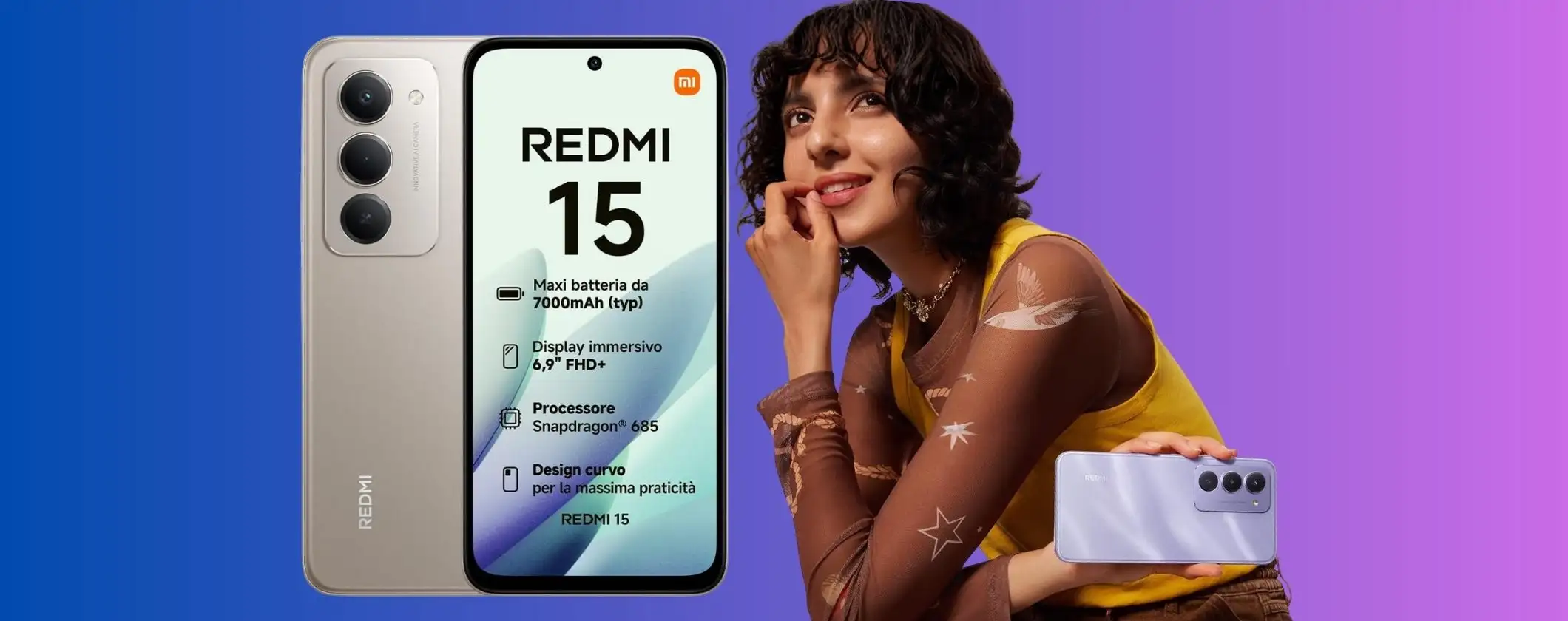 Xiaomi Redmi 15 (8/256GB) con batteria da 7000mAh e fotocamera da 50MP a 159€