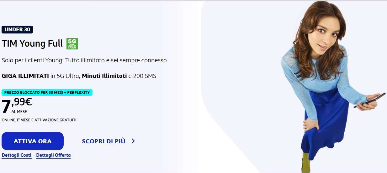 Offerta Tim Young Full 5G con Giga illimitati