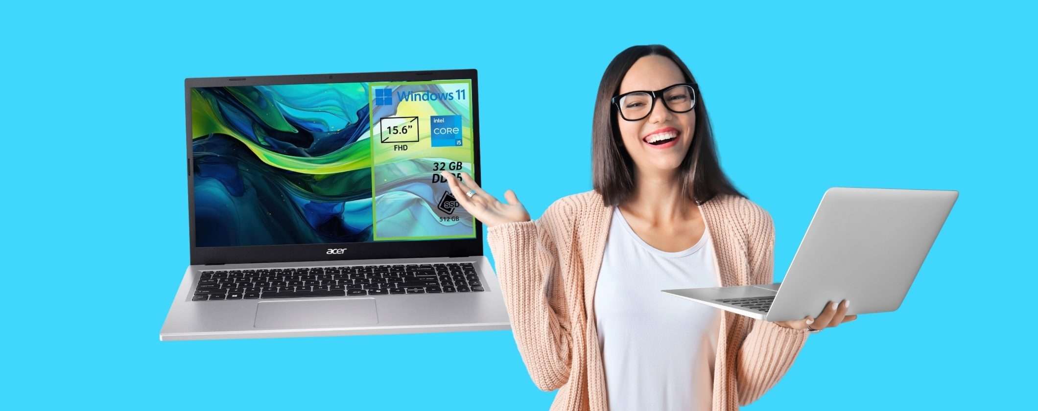 Acer Aspire Go 15: Intel Core i5, RAM 32GB, SSD 512GB e Windows 11 a un super prezzo