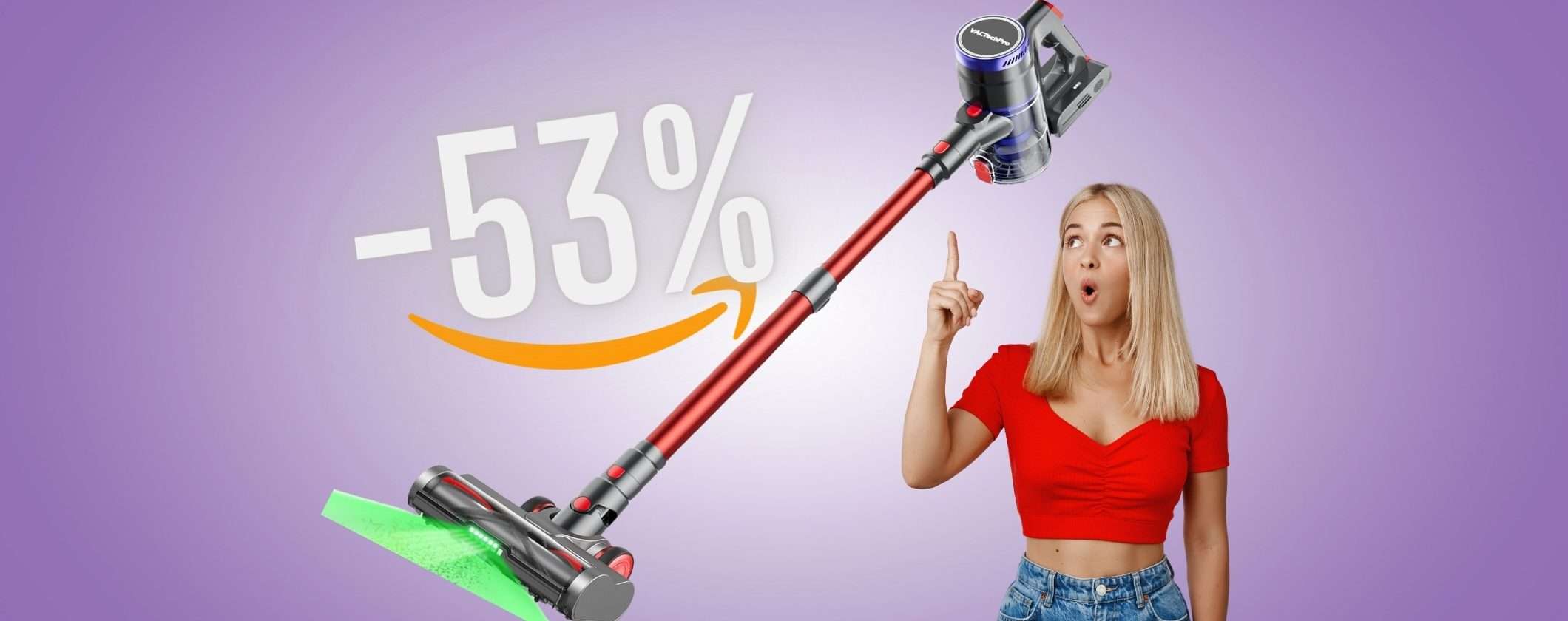 Aspirapolvere senza fili da 48000Pa e 70 minuti di autonomia in sconto del 53%