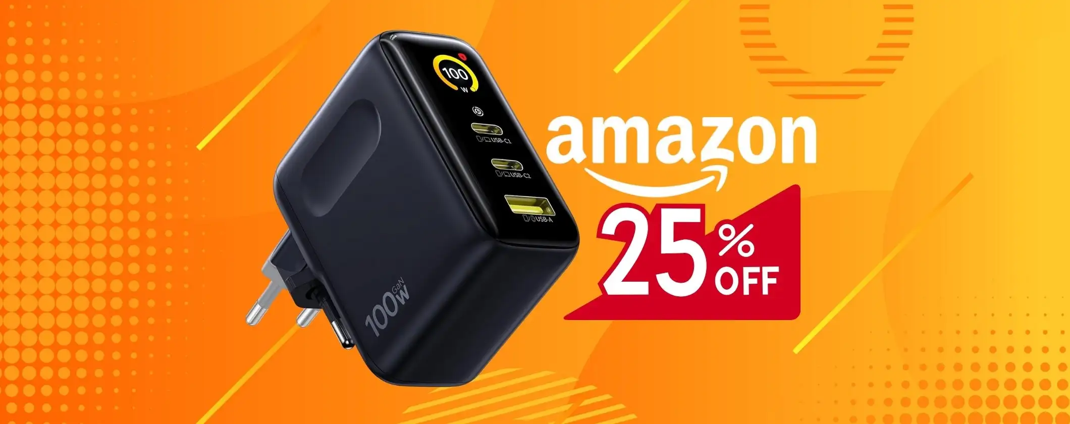 Caricatore a parete da 100W con 3 porte USB e display oggi al 25% in meno
