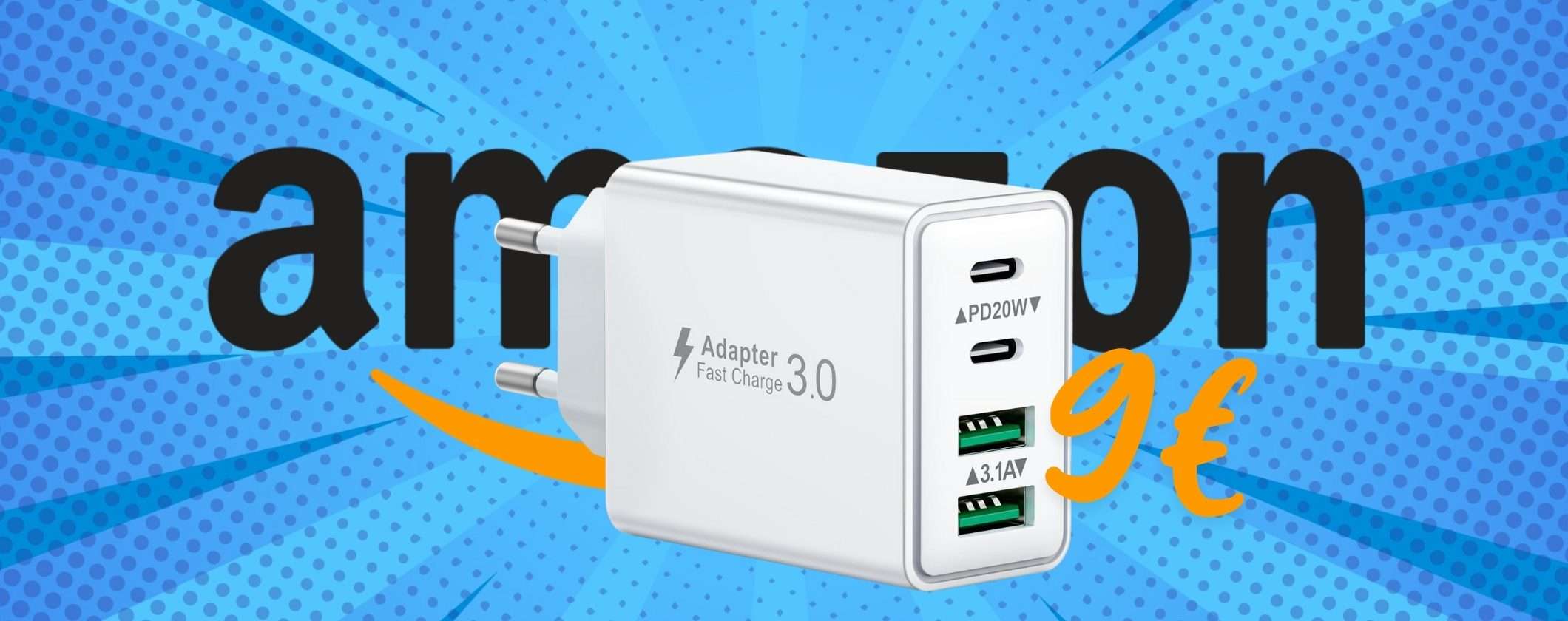 Caricatore USB da 40W e con 4 porte velocissime in offerta a tempo a soli 9€