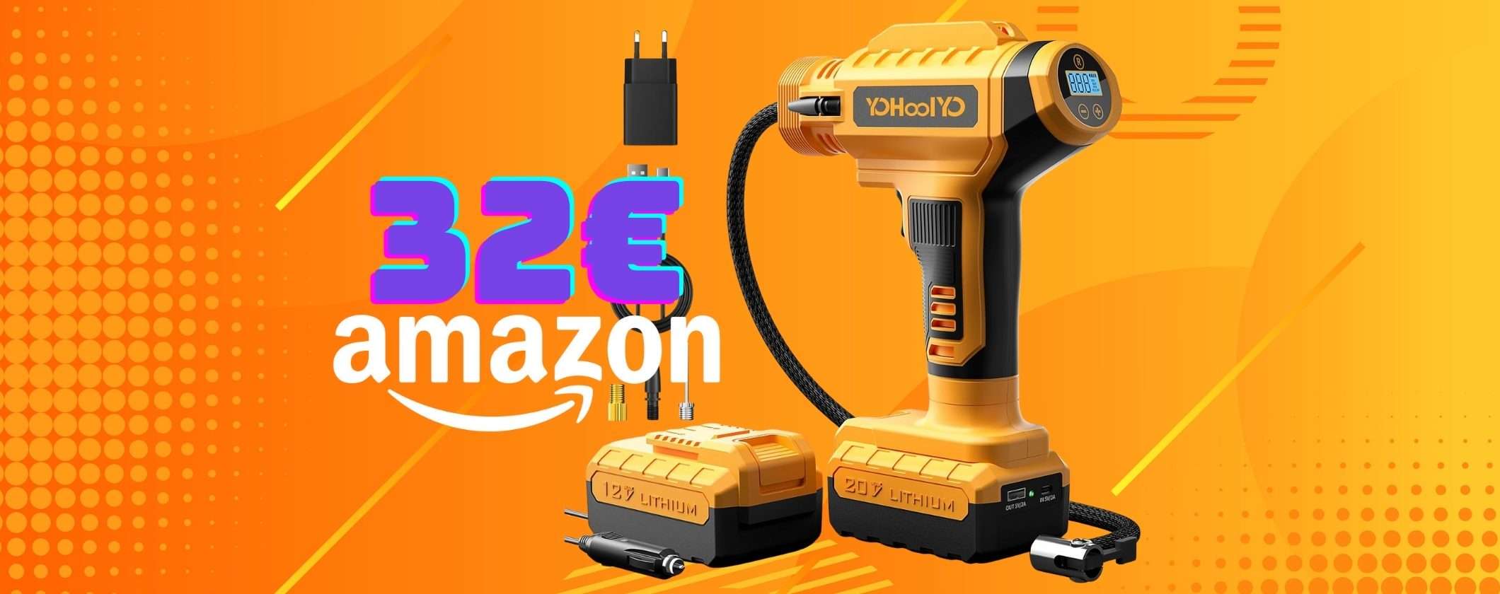 Compressore portatile con base di ricarica per auto tuo a soli 32€, best buy