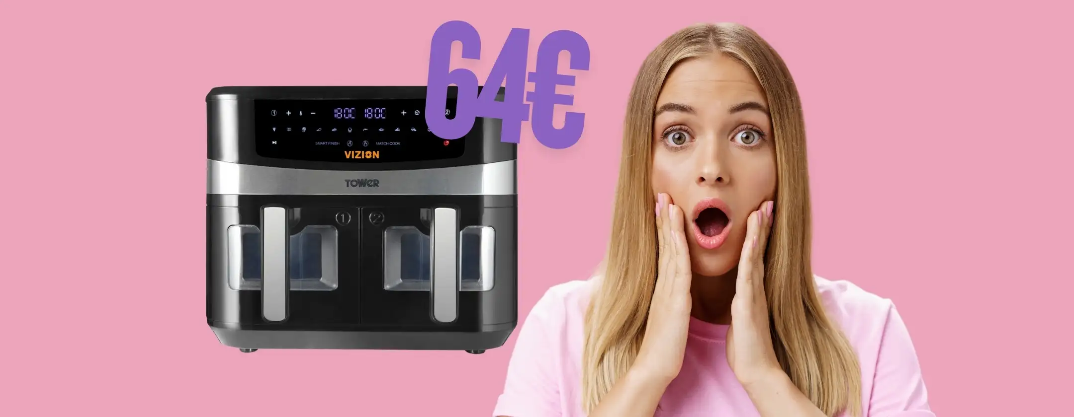 Friggitrice ad aria da 9L con doppio cestello in offerta a tempo a 64€ (best buy)