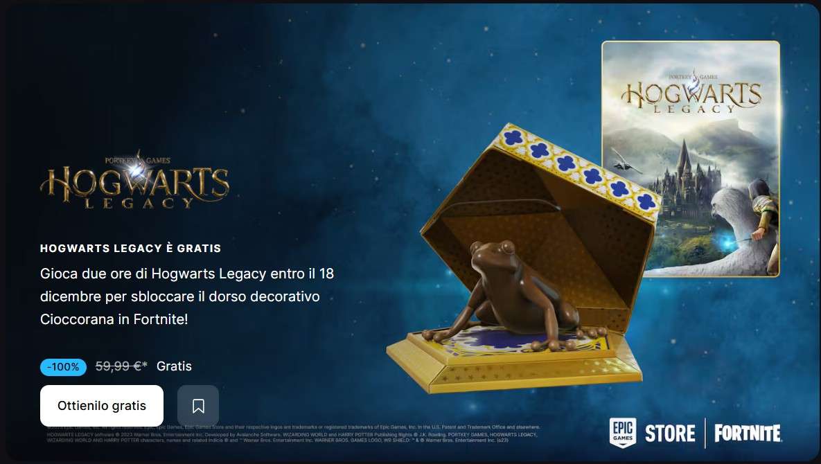 Hogwarts Legacy gratis su Epic Games Store fino al 18 dicembre 2025