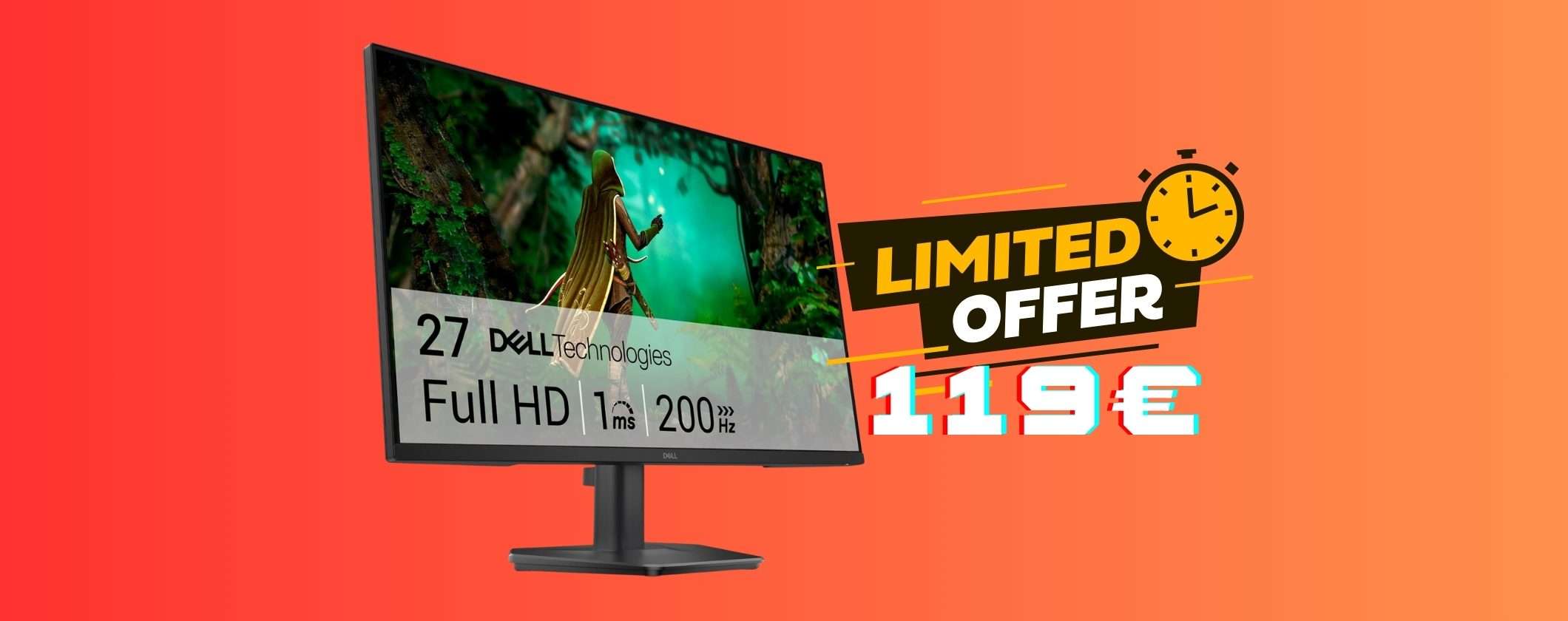 Monitor Gaming Dell da 27 pollici FHD, 200Hz, Fast IPS, 1ms al minimo storico