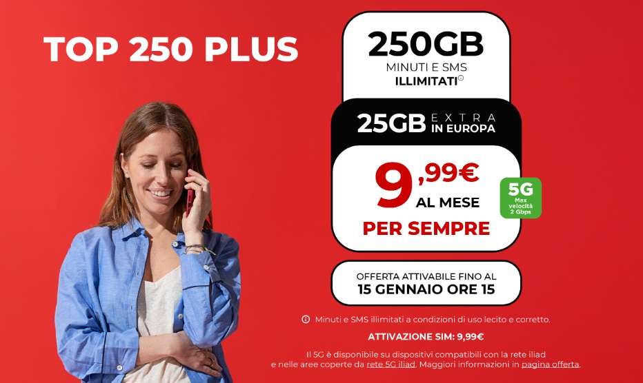 offerta Iliad Top 250 Plus Natale