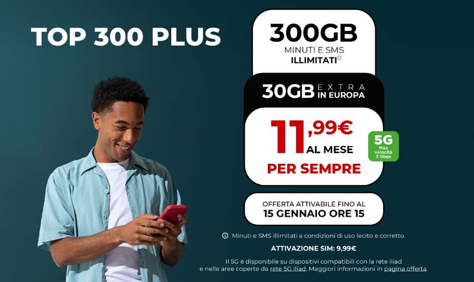 offerta Iliad Top 300 Plus Natale