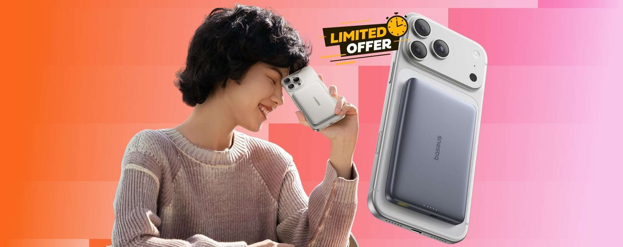 Power Bank ultra slim con ricarica wireless e cablata in super sconto