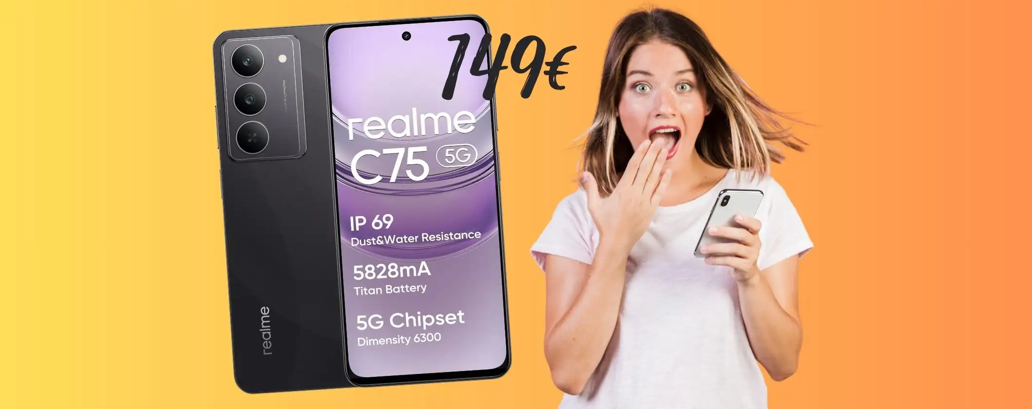 Solo 149€ per realme C75 5G da 256GB: grande smartphone con spesa mini