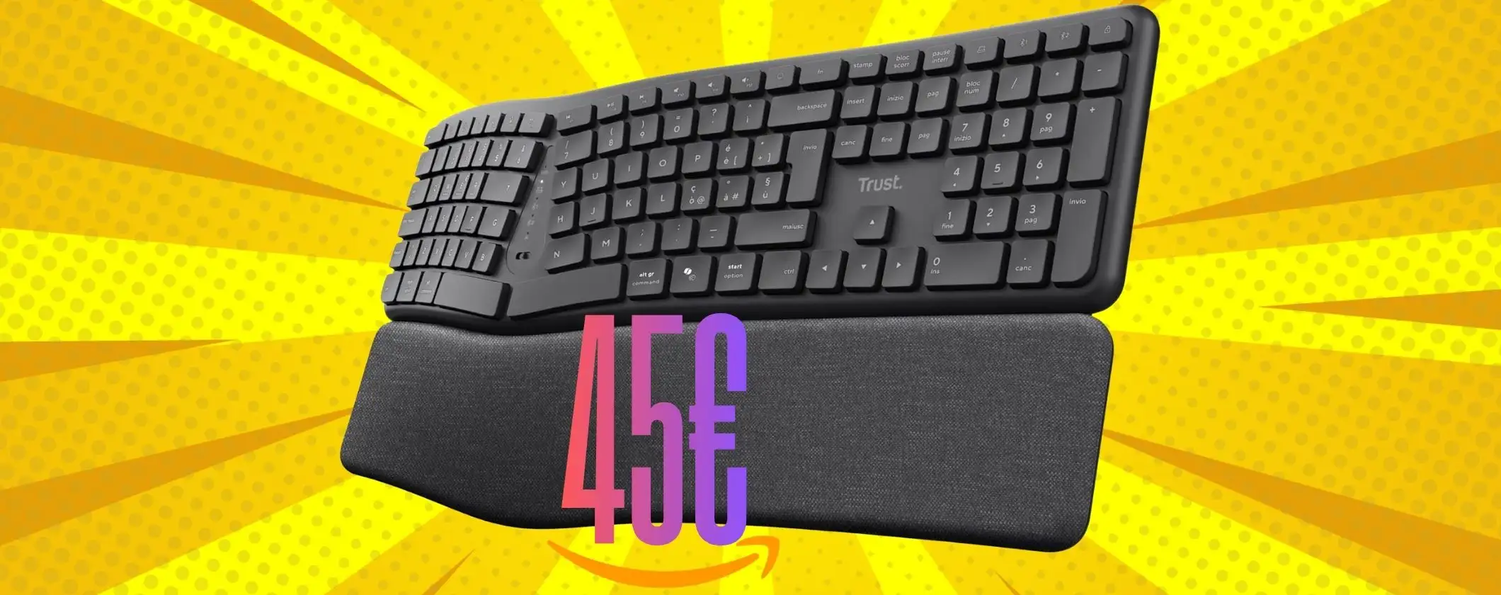 Tastiera wireless ergonomica con poggiapolsi incluso a soli 45€, niente più fatica
