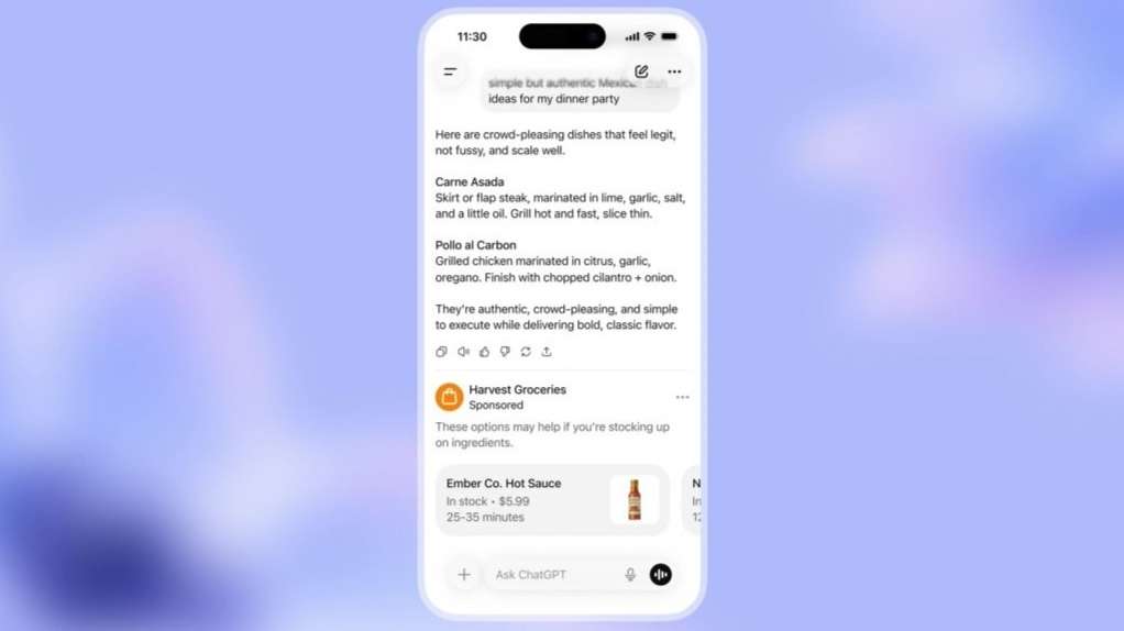 ChatGPT annunci pubblicitari