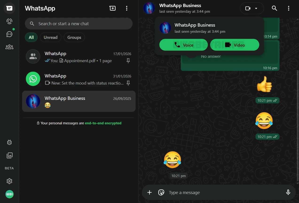 WhatsApp Web chiamate audio videochiamate