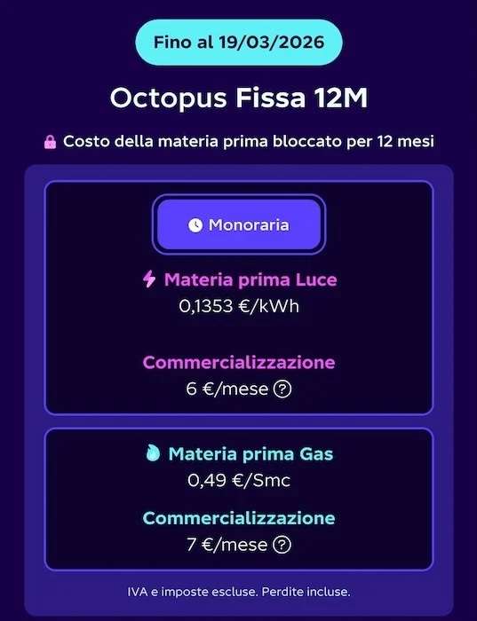 octopus tariffe luce e gas fino al 19 marzo
