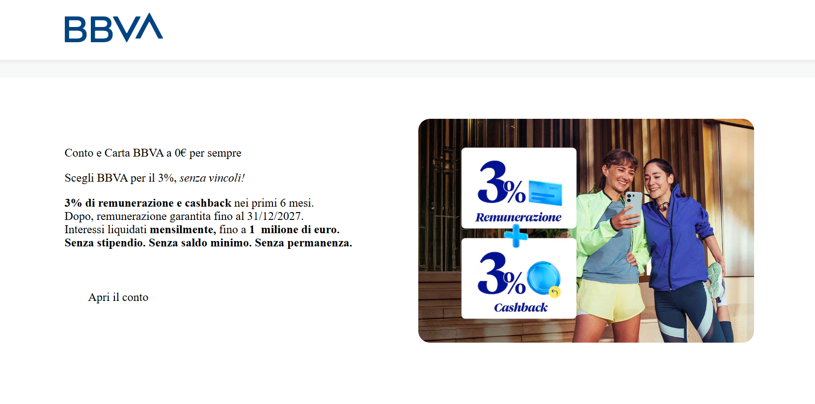 bbva conto canone zero
