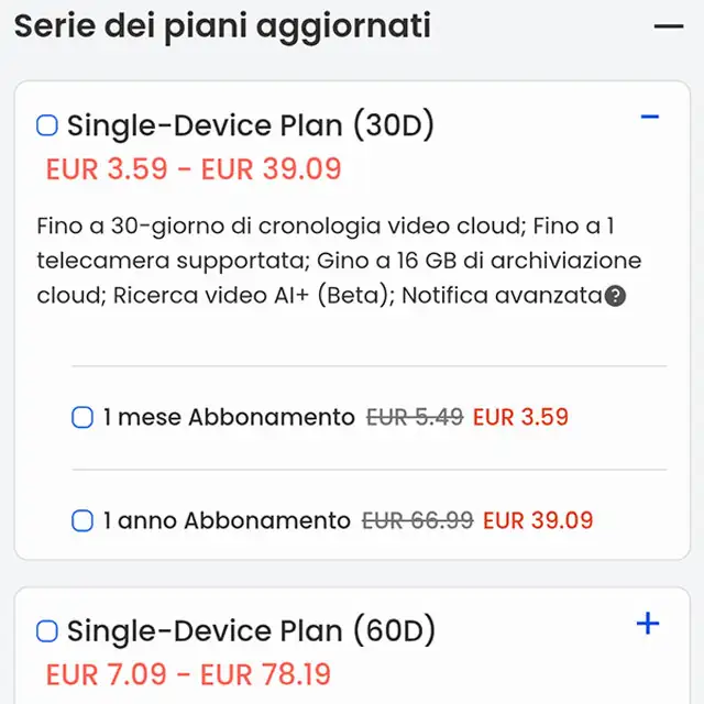 Reolink propone piani di abbonamento opzionali con spazio sul cloud per l'archiviazione