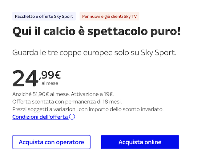 sky sport offerta