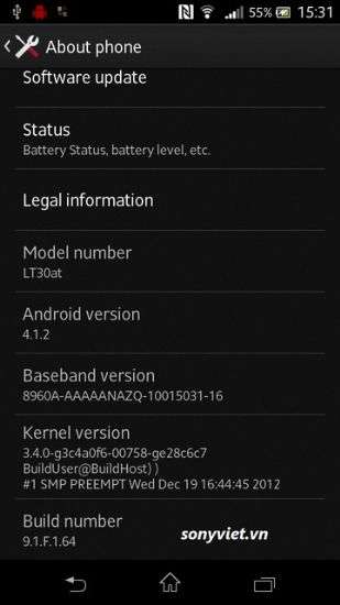 Android 4.1.2 Xperia T