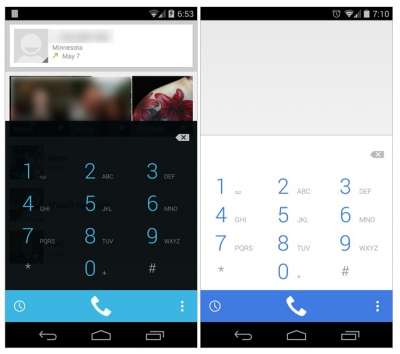 Android 4.4.3 KitKat: a sinistra il vecchio dialer, a destra la nuova versione