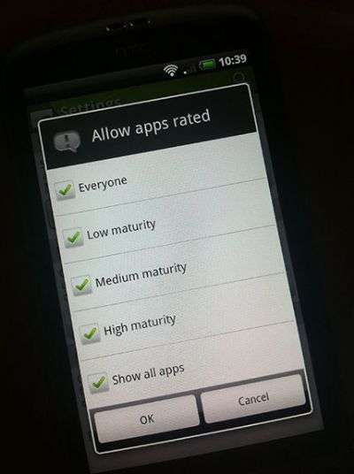 Android Market - filtro dei contenuti