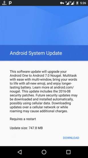 Android One - System Update Android 7 Nougat