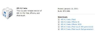 Apple iOS 4.3 Beta 1