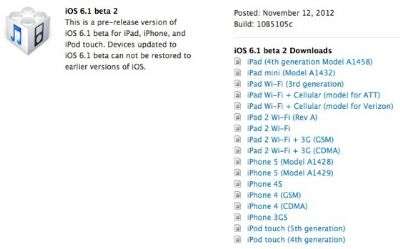 Apple iOS 6.1 beta 2