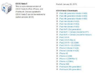 Apple iOS 6.1 beta 5