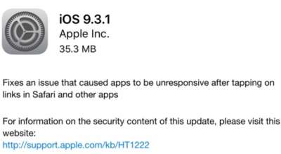 Apple rilascia iOS 9.3.1