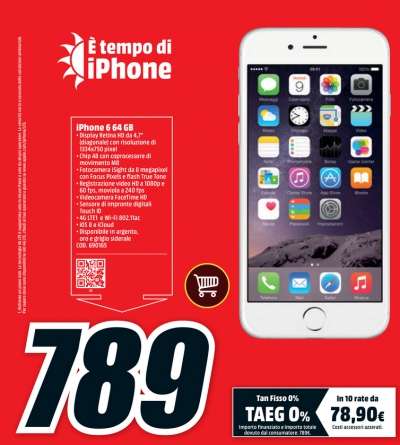 Dal 6 al 16 agosto iPhone 6 e 6 Plus a tasso zero da Mediaworld
