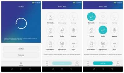 Alcune schermate di Huawei Backup