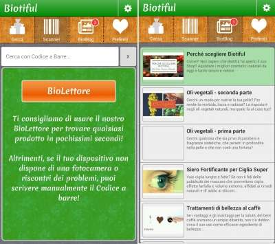 Biotiful - lettore codici a barre e bioblog