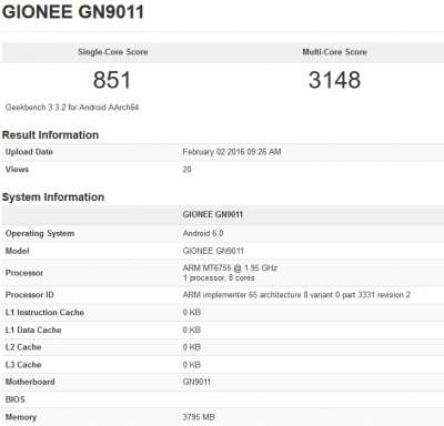 Gionee Elife S8 su Geekbench